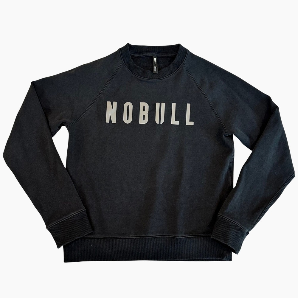 NOBULL Mens Black Cotton Blend Logo Raglan Crewneck Sweatshirt Size Small